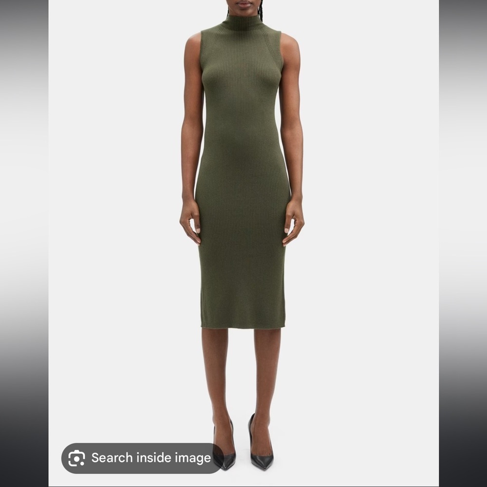 Ribbed Sleeveless Dress in Merino Wool Theory Dress Grape Leaf Green